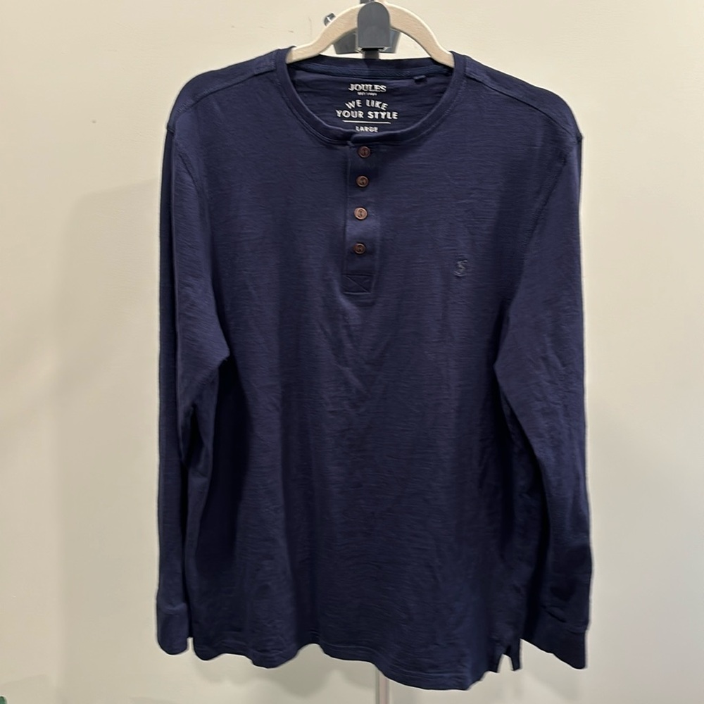 Joules French Blue 4-Button Long Sleeve Henley Shirt